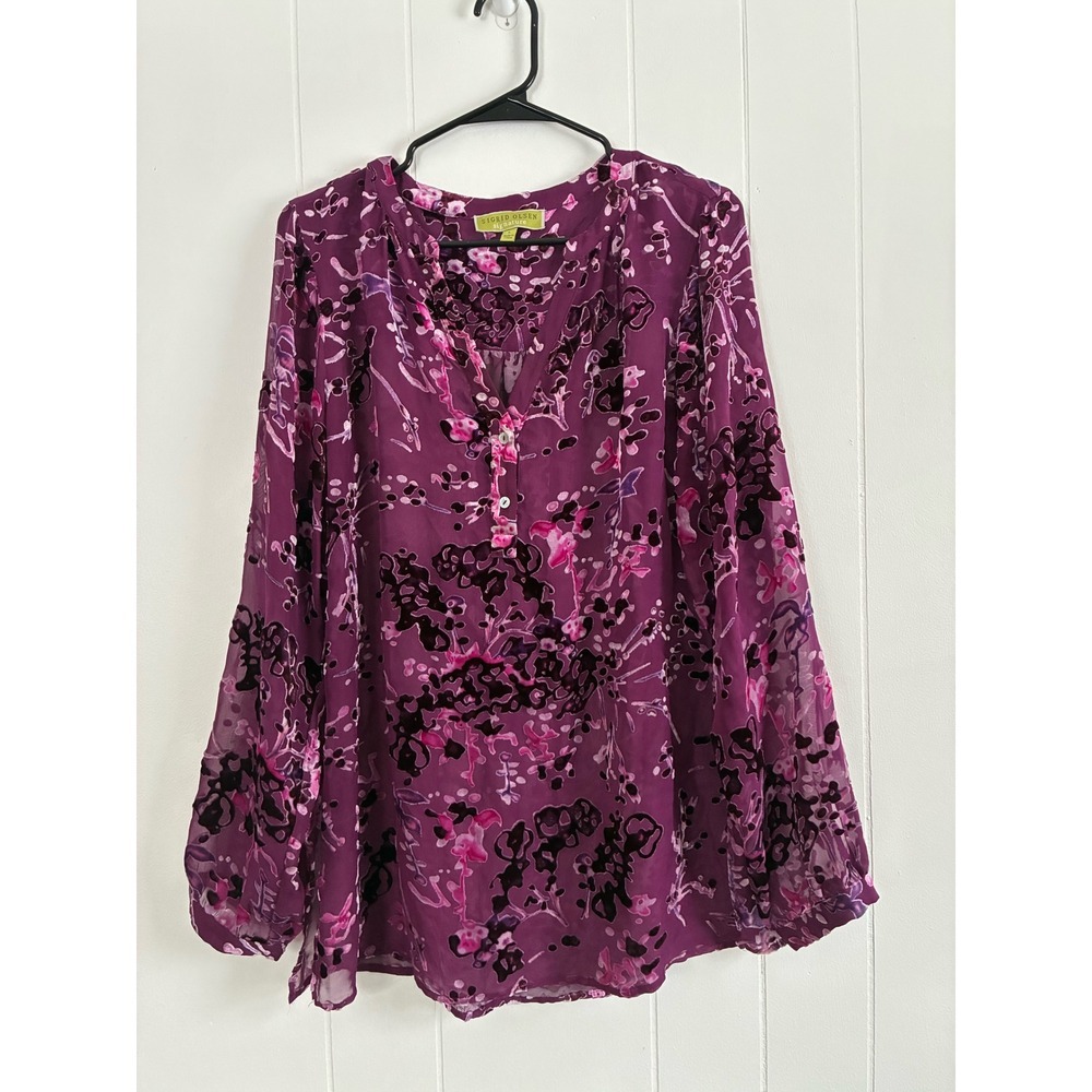 Sigrid Olsen Signature Women's Purple Floral Burnout Velvet Tunic Blouse Size L